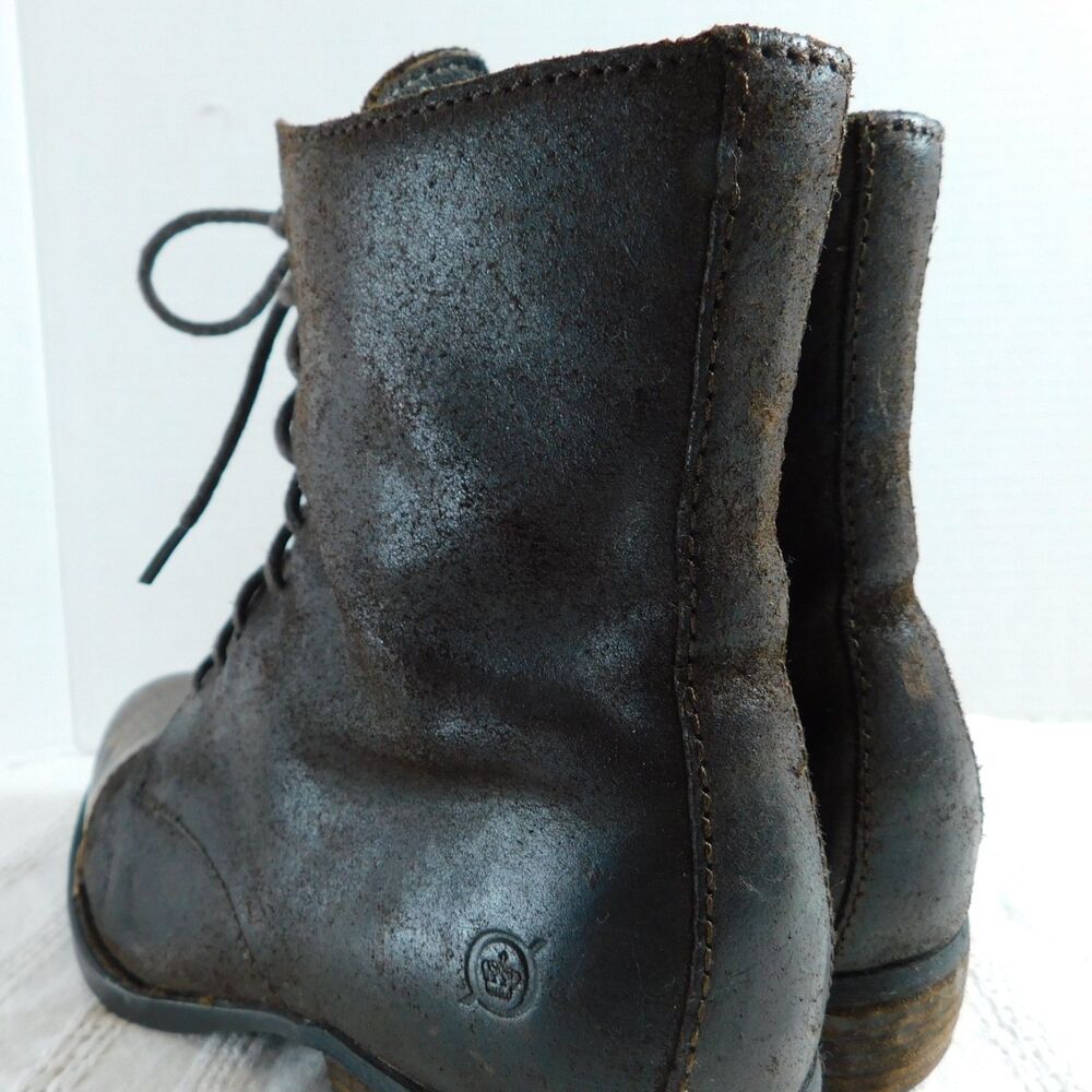Born Brown Boots Leather Ankle Booties Size 7 Zip Lace-Up Distressed Genuine GUC - Picture 6 of 16
